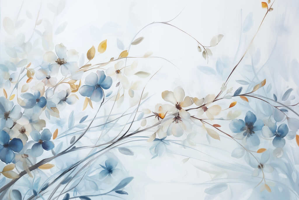 Ramuri albastre cu flori — design complet
