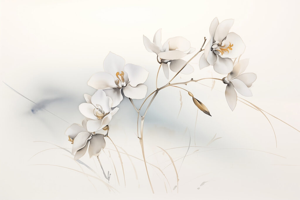 Flori albe, ramuri aurii — design complet