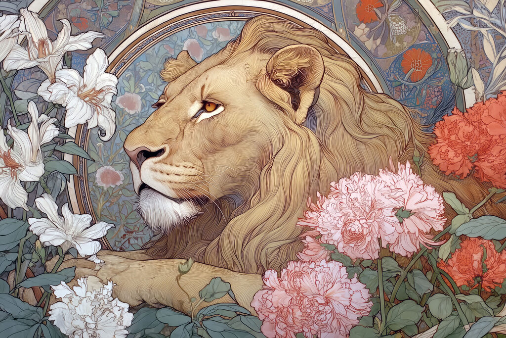 Leu printre flori — design complet