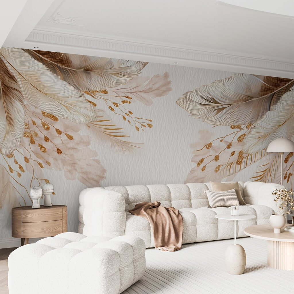 Pene aurii pe alb — interior 5