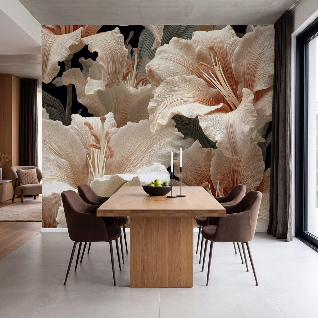 Flori ondulate pe negru — interior 2