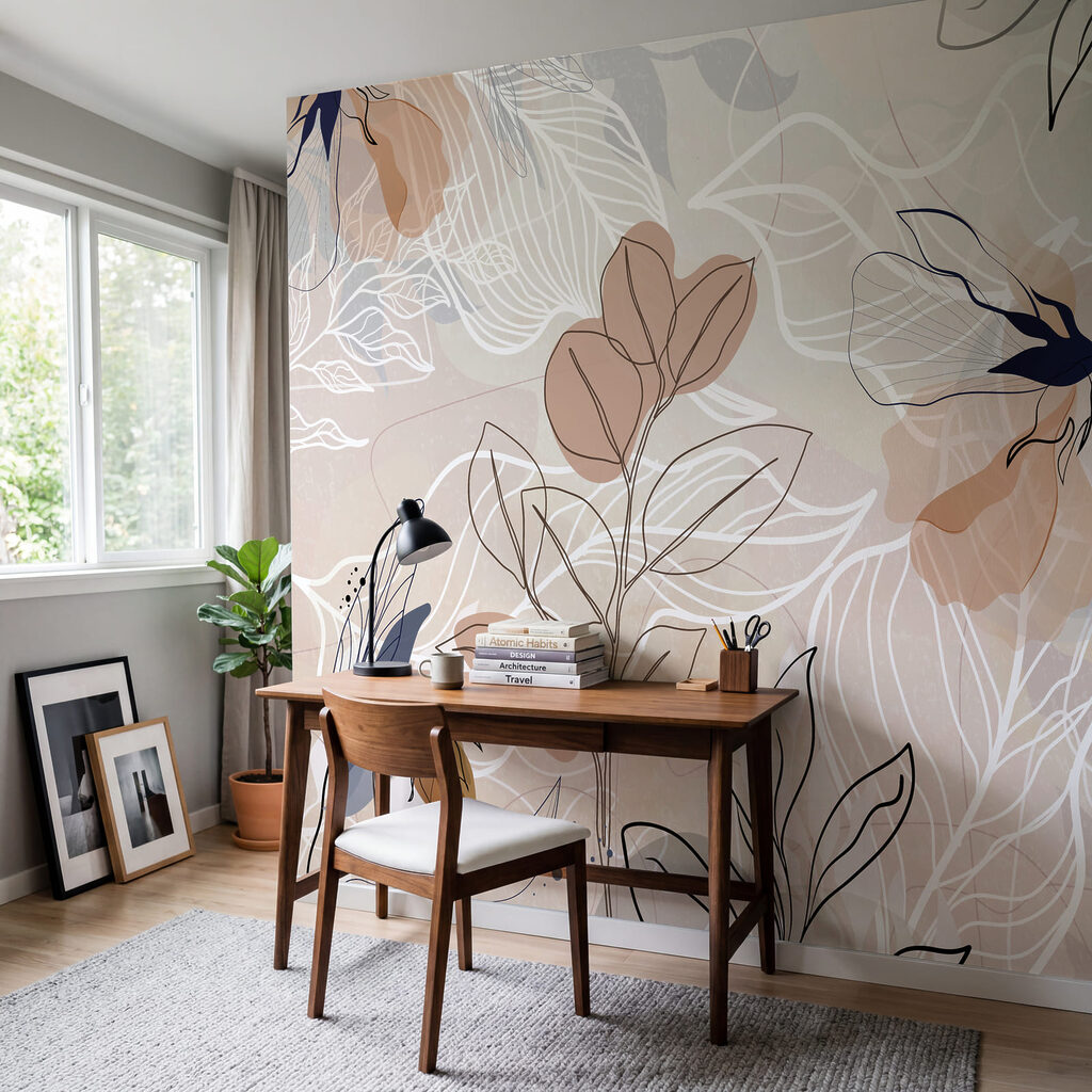 Contururi florale, tonuri calde într-un interior